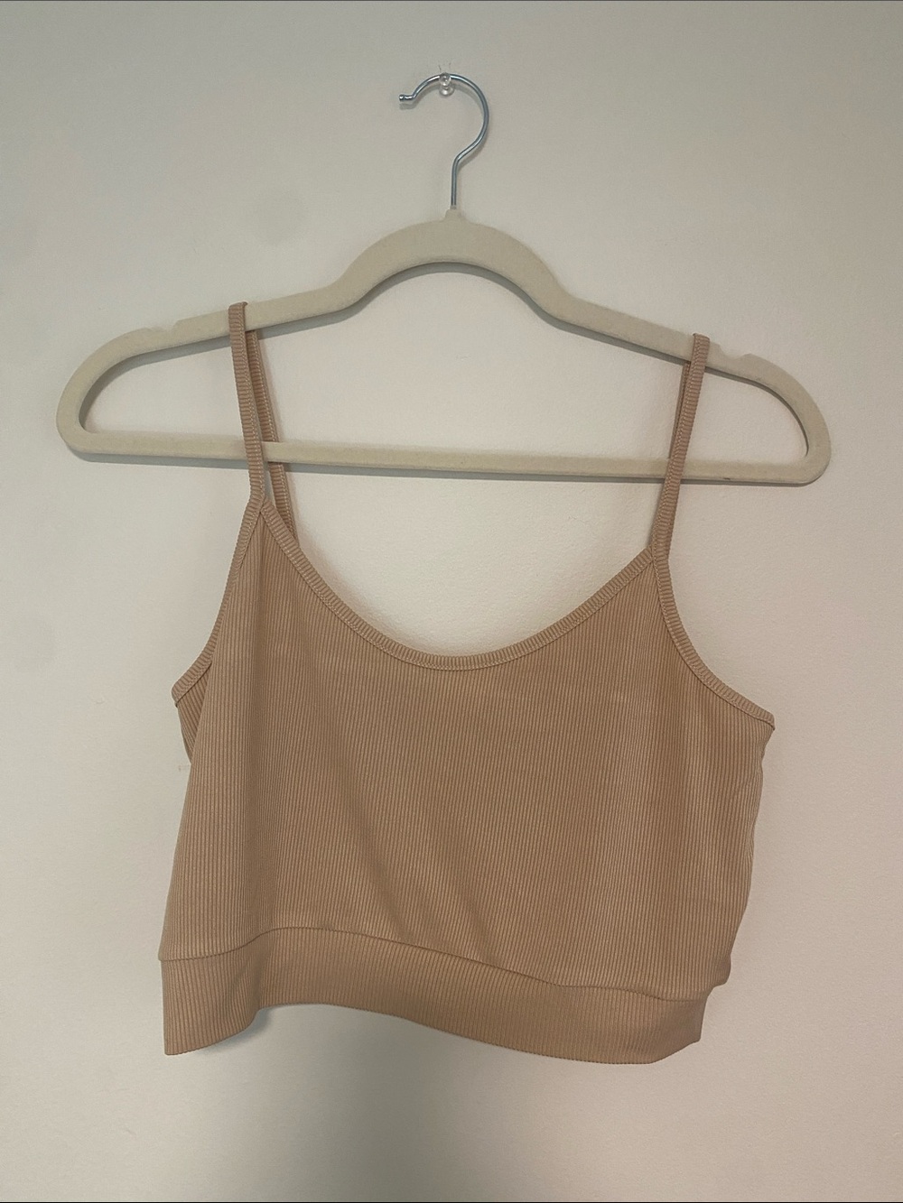 Pink Lily Beige Ribbed Crop Tank Top